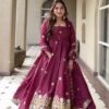 Aglow Red Natural Crep Embroidery Work Anarkali Suit