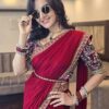 Attractive Red Faux Georgette Sequence Work Saree