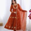 Elegant Orange Blooming Georgette Coding Work Gown
