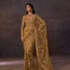 Fancy Golden Butterfly Net Sequence Work Saree