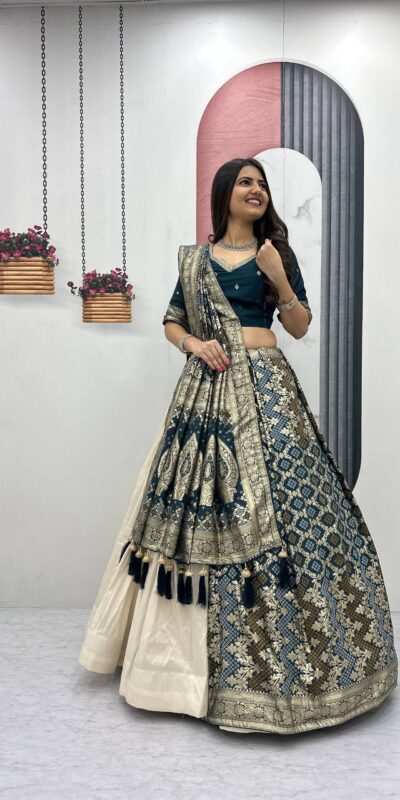 PC 560 Teal in Jacquard Silk Designer Work Lehenga Choli . Introductory Price ₹3249. Delivery 4-6 Working Days. Shop now. | Lehenga, Bollywood Lehenga, Creative Lehenga, Designer Lehenga, Embroidered Lehenga, Party Wear Lehenga