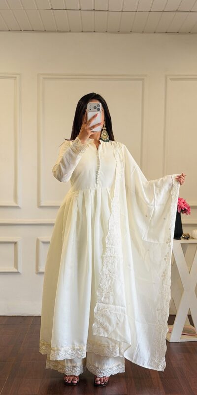 VLM 337 White Roman Silk Gown Perfect for Wedding, Party, Ethnic Day, Haldi, Diwali – . Festive Deal ₹2099. Delivery 4-6 Working Days. Shop now. | Gowns, Bollywood Gowns, Creative Gowns, Designer Gowns, Embroidered Gowns, Party Wear Gowns