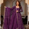 SRK 5347 Wine Chanderi Jacquard Butti Salwar Suit with Mirror Work & Lace Work. Festive Deal ₹2149. Delivery 4-6 Working Days. Shop now. | Anarkali Suits, Bollywood Anarkali, Creative-Anarkali, Designer Anarkali, Embroidered Anarkali, Party Wear Anarkali