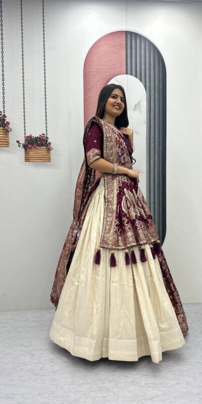 PC 560 Wine in Jacquard Silk Designer Work Lehenga Choli . Introductory Price ₹3249. Delivery 4-6 Working Days. Shop now. | Lehenga, Bollywood Lehenga, Creative Lehenga, Designer Lehenga, Embroidered Lehenga, Party Wear Lehenga