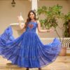 Ram 108 Blue Color Georgette Bandhni Print Gown with Mirror Work. Best Price ₹2049. Delivery 4-6 Working Days. Online Shop now. | Gowns, Bollywood Gowns, Creative Gowns, Designer Gowns, Embroidered Gowns, Party Wear Gowns