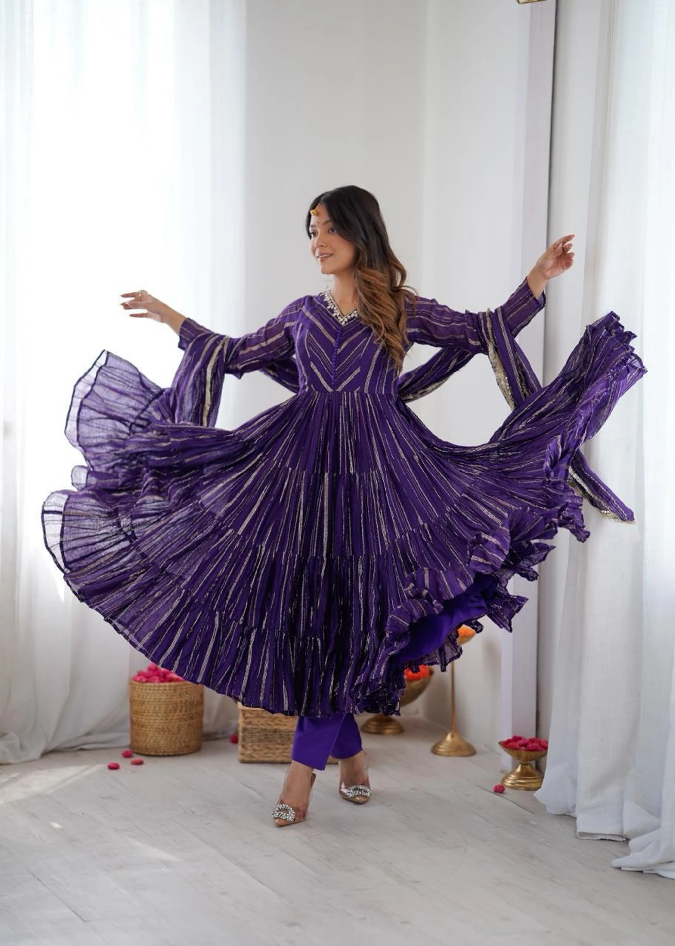SRK 5305 Purple Color Mal Chanderi Gown with Mirror Work & Lace Work. Grab it for ₹2399. Delivery 4-6 Working Days. Shop now. | Gowns, Bollywood Gowns, Creative Gowns, Designer Gowns, Embroidered Gowns, Party Wear Gowns