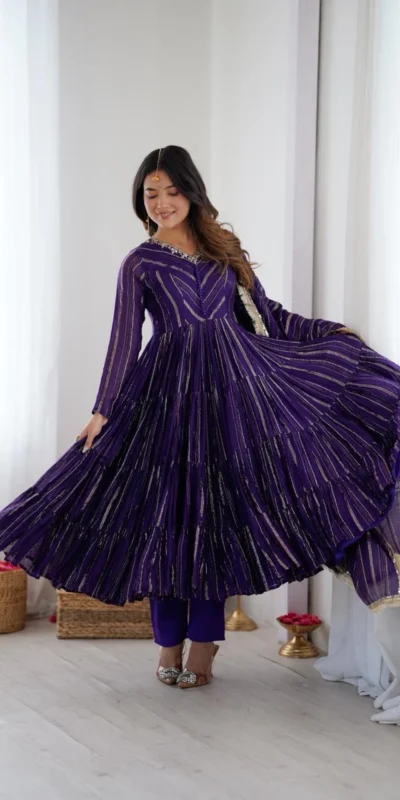 SRK 5305 Purple Color Mal Chanderi Gown with Mirror Work & Lace Work. Grab it for ₹2399. Delivery 4-6 Working Days. Shop now. | Gowns, Bollywood Gowns, Creative Gowns, Designer Gowns, Embroidered Gowns, Party Wear Gowns