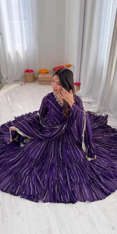 SRK 5305 Purple Color Mal Chanderi Gown with Mirror Work & Lace Work. Grab it for ₹2399. Delivery 4-6 Working Days. Shop now. | Gowns, Bollywood Gowns, Creative Gowns, Designer Gowns, Embroidered Gowns, Party Wear Gowns