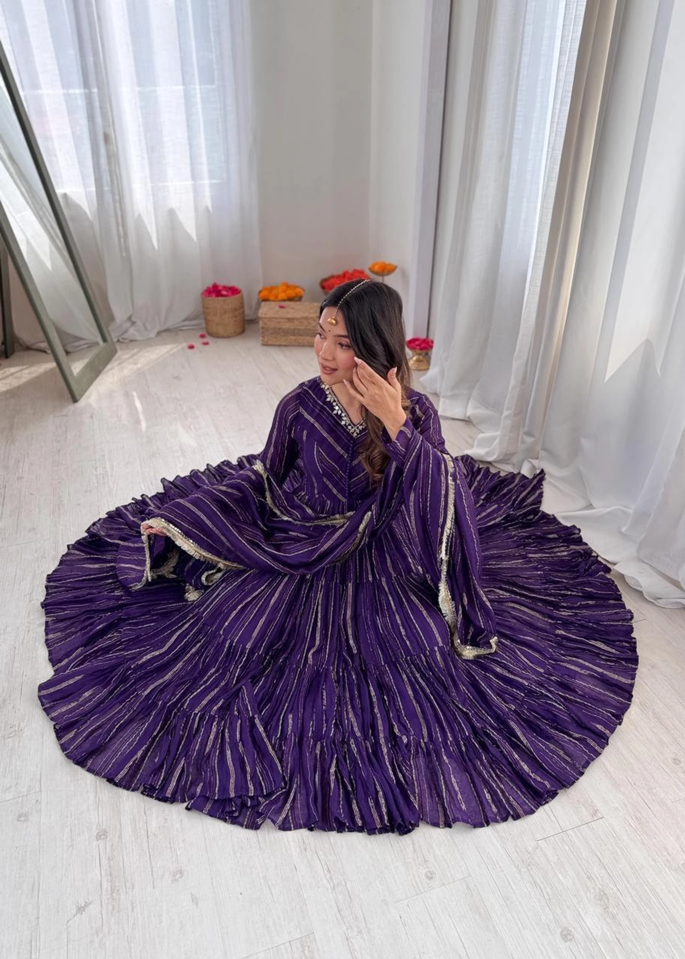 SRK 5305 Purple Color Mal Chanderi Gown with Mirror Work & Lace Work. Grab it for ₹2399. Delivery 4-6 Working Days. Shop now. | Gowns, Bollywood Gowns, Creative Gowns, Designer Gowns, Embroidered Gowns, Party Wear Gowns
