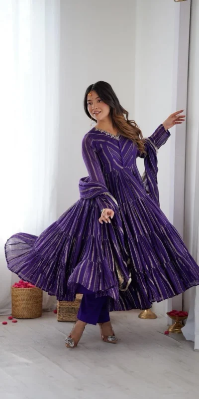 SRK 5305 Purple Color Mal Chanderi Gown with Mirror Work & Lace Work. Grab it for ₹2399. Delivery 4-6 Working Days. Shop now. | Gowns, Bollywood Gowns, Creative Gowns, Designer Gowns, Embroidered Gowns, Party Wear Gowns