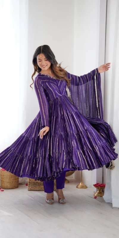 SRK 5305 Purple Color Mal Chanderi Gown with Mirror Work & Lace Work. Grab it for ₹2399. Delivery 4-6 Working Days. Shop now. | Gowns, Bollywood Gowns, Creative Gowns, Designer Gowns, Embroidered Gowns, Party Wear Gowns