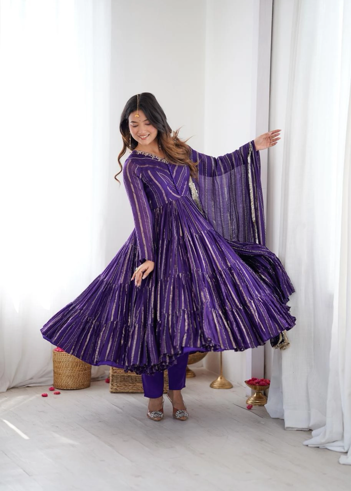 SRK 5305 Purple Color Mal Chanderi Gown with Mirror Work & Lace Work. Grab it for ₹2399. Delivery 4-6 Working Days. Shop now. | Gowns, Bollywood Gowns, Creative Gowns, Designer Gowns, Embroidered Gowns, Party Wear Gowns