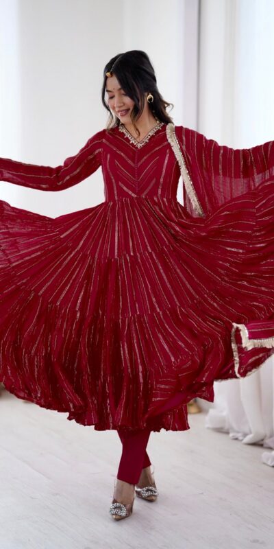 SRK 5305 Red Color Mal Chanderi Gown with Mirror Work & Lace Work. Grab it for ₹2399. Delivery 4-6 Working Days. Shop now. | Gowns, Bollywood Gowns, Creative Gowns, Designer Gowns, Embroidered Gowns, Party Wear Gowns