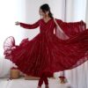 SRK 5305 Red Color Mal Chanderi Gown with Mirror Work & Lace Work. Grab it for ₹2399. Delivery 4-6 Working Days. Shop now. | Gowns, Bollywood Gowns, Creative Gowns, Designer Gowns, Embroidered Gowns, Party Wear Gowns