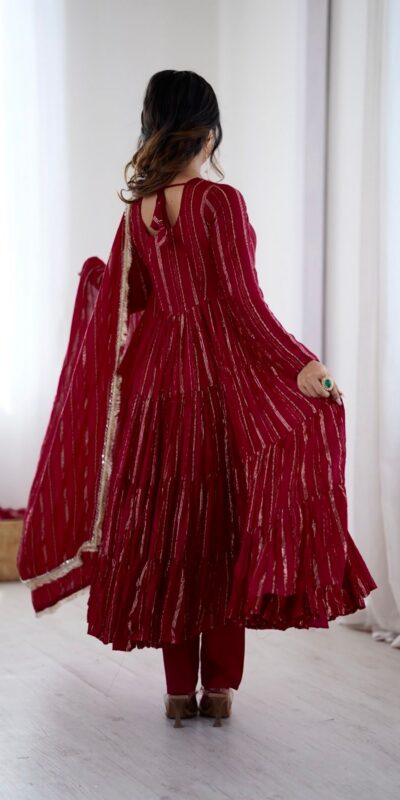 SRK 5305 Red Color Mal Chanderi Gown with Mirror Work & Lace Work. Grab it for ₹2399. Delivery 4-6 Working Days. Shop now. | Gowns, Bollywood Gowns, Creative Gowns, Designer Gowns, Embroidered Gowns, Party Wear Gowns
