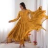 SRK 5305 Yellow Color Mal Chanderi Gown with Mirror Work & Lace Work. Grab it for ₹2399. Delivery 4-6 Working Days. Shop now. | Gowns, Bollywood Gowns, Creative Gowns, Designer Gowns, Embroidered Gowns, Party Wear Gowns