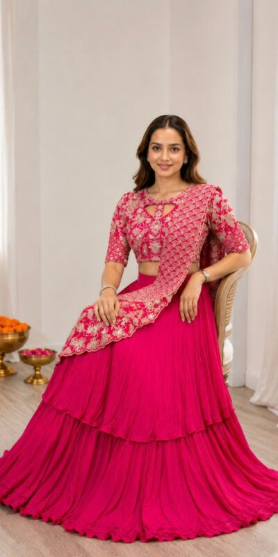 BB 75 Pink Color French Crape Saree with Embroidery Work. Wedding, Party, Festive, Online Best Price ₹2399. Delivery 4-6 Working Days. Shop now. | Sarees, Bollywood Sarees, Creative Sarees, Designer Sarees, Embroidered Sarees, Ethnic Saree, Modern Digital sarees, Party Wear Sarees