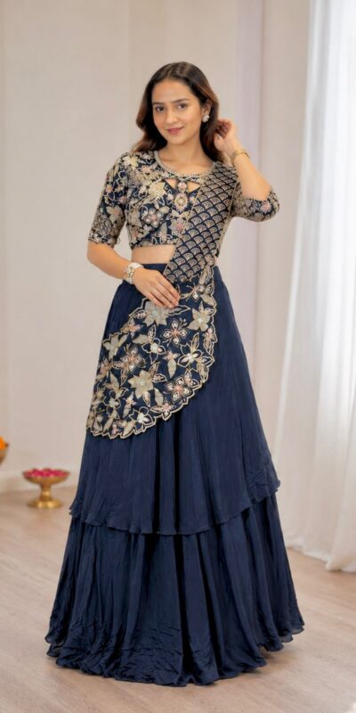 BB 75 Nay Blue Color French Crape Saree with Embroidery Work. Wedding, Party, Festive, Online Best Price ₹2399. Delivery 4-6 Working Days. Shop now. | Sarees, Bollywood Sarees, Creative Sarees, Designer Sarees, Embroidered Sarees, Ethnic Saree, Modern Digital sarees, Party Wear Sarees