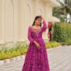 Lovely Pink Faux Georgette Mirror Work Gown