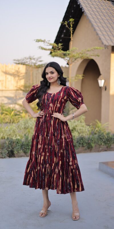 KA 1252 Maroon Cotton Kurti with Printed Work.Wedding, Party, Festive, Events, Exclusive Offer ₹1569. Delivery 4-6 Working Days. Shop now. | Kurti, Bollywood Kurti, Creative Kurtis, Designer Kurti, Party Wear Kurti, Selfie Kurti