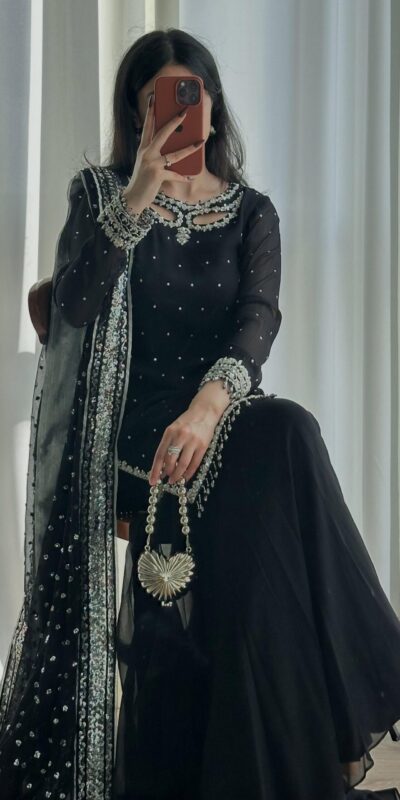 SRK 5353 Black Faux Georgette Salwar Suit Perfect for Wedding, Party, Family Gatherings, Sangeet, Housewarming – . Affordable Price ₹1949. Days | Jump Suits, Salwar suit, Casual Suits, Creative suits, Designer Suits, Palazzo Suits, Party Wear Suits, Patiala Suits, Straight Suits