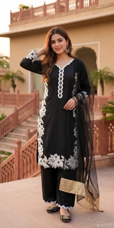 ST 213 Black Color Natural Crep Salwar Suit with Embroidery Work. Wedding, Party, Festive, Best Price ₹1899. Delivery 4-6 Working Days. Shop now. | Jump Suits, Salwar suit, Casual Suits, Creative suits, Designer Suits, Palazzo Suits, Party Wear Suits, Patiala Suits, Straight Suits