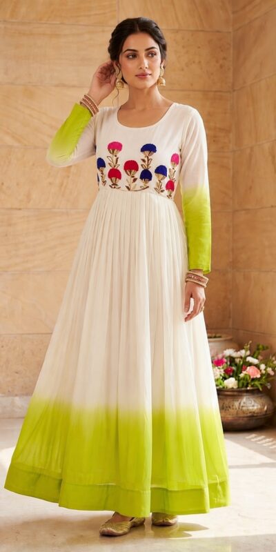 KA 1263 Green |Star Georgette Gown with Thread Embroidery & Embroidery Work. Special Price ₹1669. Delivery 4-6 Working Days. Shop now. | Gowns, Bollywood Gowns, Creative Gowns, Designer Gowns, Embroidered Gowns, Party Wear Gowns