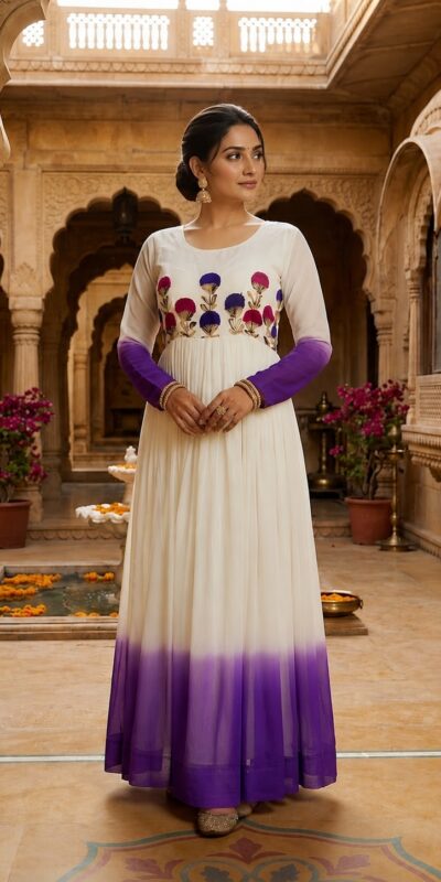 KA 1263 Purple |Star Georgette Gown with Thread Embroidery & Embroidery Work. Special Price ₹1669. Delivery 4-6 Working Days. Shop now. | Gowns, Bollywood Gowns, Creative Gowns, Designer Gowns, Embroidered Gowns, Party Wear Gowns