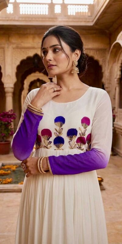 KA 1263 Purple |Star Georgette Gown with Thread Embroidery & Embroidery Work. Special Price ₹1669. Delivery 4-6 Working Days. Shop now. | Gowns, Bollywood Gowns, Creative Gowns, Designer Gowns, Embroidered Gowns, Party Wear Gowns