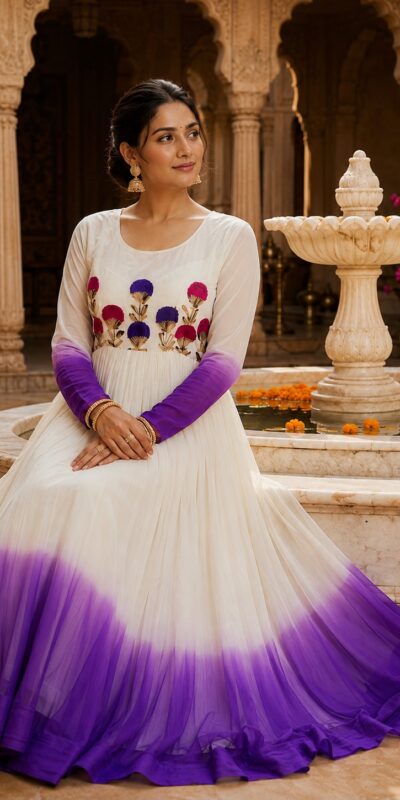 KA 1263 Purple |Star Georgette Gown with Thread Embroidery & Embroidery Work. Special Price ₹1669. Delivery 4-6 Working Days. Shop now. | Gowns, Bollywood Gowns, Creative Gowns, Designer Gowns, Embroidered Gowns, Party Wear Gowns