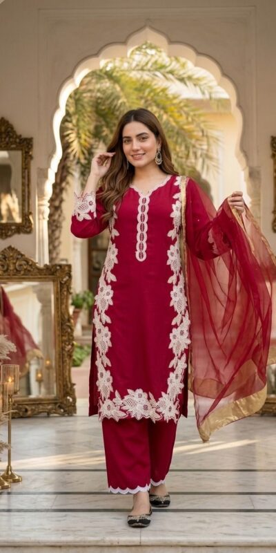 ST 213 Red Color Natural Crep Salwar Suit with Embroidery Work. Wedding, Party, Festive, Best Price ₹1899. Delivery 4-6 Working Days. Shop now. | Jump Suits, Salwar suit, Casual Suits, Creative suits, Designer Suits, Palazzo Suits, Party Wear Suits, Patiala Suits, Straight Suits