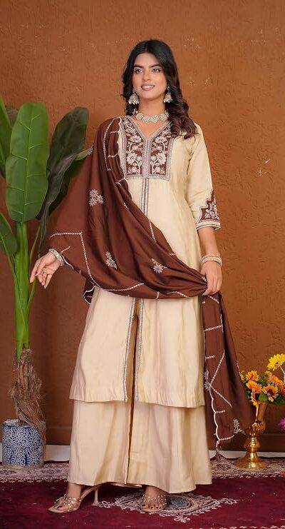 DIVA 152 Cream Color Roman Silk Salwar Suit with Embroidery Work. Available at ₹2399 only. Delivery 4-6 Working Days. Shop now. | Jump Suits, Salwar suit, Casual Suits, Creative suits, Designer Suits, Palazzo Suits, Party Wear Suits, Patiala Suits, Straight Suits
