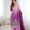 Shiny Purple Shaded Chinon Silk Embroidery Work Salwar Suit