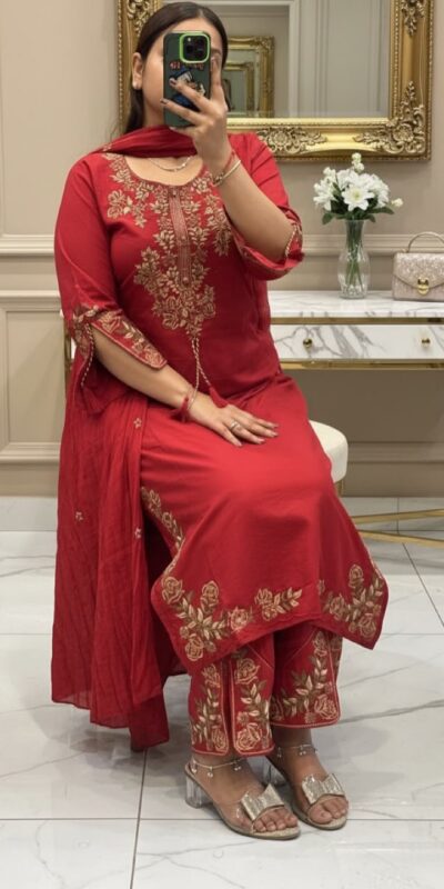 BE 473 Red Color Roman Silk Salwar Suit with Embroidery Work. Available at ₹1999 only. Delivery 4-6 Working Days. Shop now. | Jump Suits, Salwar suit, Casual Suits, Creative suits, Designer Suits, Palazzo Suits, Party Wear Suits, Patiala Suits, Straight Suits
