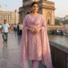 Solid Baby Pink Chinon Embroidery Work Salwar Suit