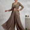 Solid Brown Chinon Embroidery Work Salwar Suit