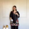 Stylist Black Rayon Satin Thread Work Salwar Suit