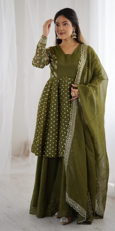 ZSR 3134 Mahendi Crunchy Silk Salwar Suit Perfect for Wedding, Party, Sangeet, Anniversary, Housewarming Introductory Price ₹2399. Delivery 4-6 | Jump Suits, Salwar suit, Casual Suits, Creative suits, Designer Suits, Palazzo Suits, Party Wear Suits, Patiala Suits, Straight Suits