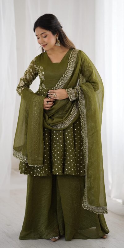 ZSR 3134 Mahendi Crunchy Silk Salwar Suit Perfect for Wedding, Party, Sangeet, Anniversary, Housewarming Introductory Price ₹2399. Delivery 4-6 | Jump Suits, Salwar suit, Casual Suits, Creative suits, Designer Suits, Palazzo Suits, Party Wear Suits, Patiala Suits, Straight Suits