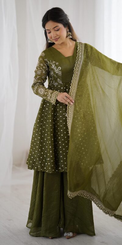 ZSR 3134 Mahendi Crunchy Silk Salwar Suit Perfect for Wedding, Party, Sangeet, Anniversary, Housewarming Introductory Price ₹2399. Delivery 4-6 | Jump Suits, Salwar suit, Casual Suits, Creative suits, Designer Suits, Palazzo Suits, Party Wear Suits, Patiala Suits, Straight Suits