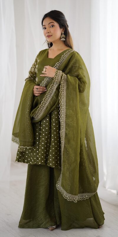 ZSR 3134 Mahendi Crunchy Silk Salwar Suit Perfect for Wedding, Party, Sangeet, Anniversary, Housewarming Introductory Price ₹2399. Delivery 4-6 | Jump Suits, Salwar suit, Casual Suits, Creative suits, Designer Suits, Palazzo Suits, Party Wear Suits, Patiala Suits, Straight Suits