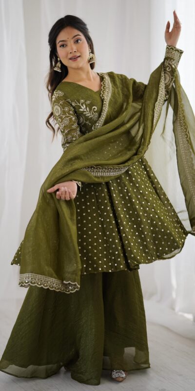 ZSR 3134 Mahendi Crunchy Silk Salwar Suit Perfect for Wedding, Party, Sangeet, Anniversary, Housewarming Introductory Price ₹2399. Delivery 4-6 | Jump Suits, Salwar suit, Casual Suits, Creative suits, Designer Suits, Palazzo Suits, Party Wear Suits, Patiala Suits, Straight Suits