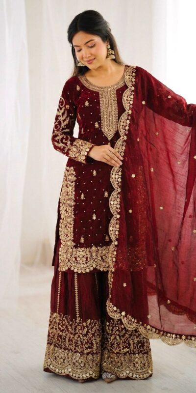 ZSR 3167 Maroon Fendy Silk Salwar Suitwith Embroidery Work & Lace Work. Now at just ₹2149. Delivery 4-6 Working Days. Shop now. | Jump Suits, Salwar suit, Casual Suits, Creative suits, Designer Suits, Palazzo Suits, Party Wear Suits, Patiala Suits, Straight Suits