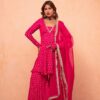 Super Pink Chanderi Jacquard Mirror Work Salwar Suit Suit