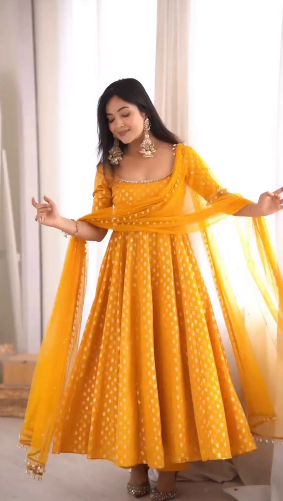RTC 6025 Yellow Chanderi Jacquard Butti Salwar Suit with Mirror Work & Lace Work. Festive Deal ₹2149. Delivery 4-6 Working Days. Shop now. | Anarkali Suits, Bollywood Anarkali, Creative-Anarkali, Designer Anarkali, Embroidered Anarkali, Party Wear Anarkali