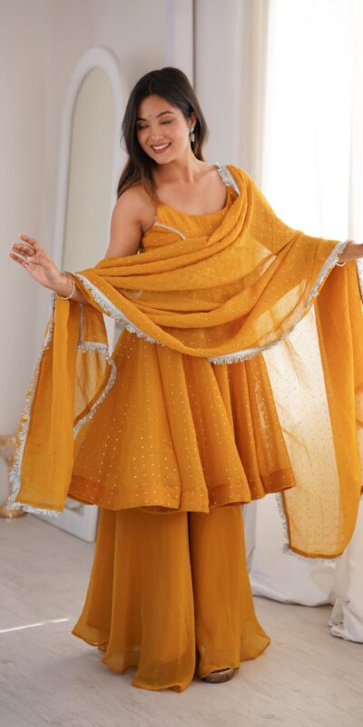 JF 046 Yellow Crunchy Silk Salwar Suit Perfect for Wedding, Party, Sangeet, Anniversary, Housewarming Introductory Price ₹2099. Delivery 4-6 | Jump Suits, Salwar suit, Casual Suits, Creative suits, Designer Suits, Palazzo Suits, Party Wear Suits, Patiala Suits, Straight Suits