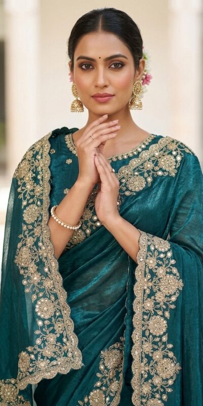 JR 670 Teal in Space Silk Embroidery Work & Zari Work Saree . Available at ₹1949 only. Delivery 4-6 Working Days. Shop now. | Sarees, Bollywood Sarees, Creative Sarees, Designer Sarees, Embroidered Sarees, Ethnic Saree, Modern Digital sarees, Party Wear Sarees