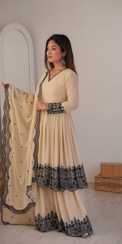SP 71 Chiku Faux Georgette Salwar Suit with Embroidery Work. Available at ₹2499 only. Delivery 4-6 Working Days. Shop now. | Jump Suits, Salwar suit, Casual Suits, Creative suits, Designer Suits, Palazzo Suits, Party Wear Suits, Patiala Suits, Straight Suits