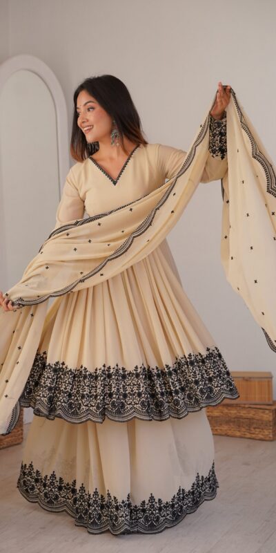 SP 71 Chiku Faux Georgette Salwar Suit with Embroidery Work. Available at ₹2499 only. Delivery 4-6 Working Days. Shop now. | Jump Suits, Salwar suit, Casual Suits, Creative suits, Designer Suits, Palazzo Suits, Party Wear Suits, Patiala Suits, Straight Suits