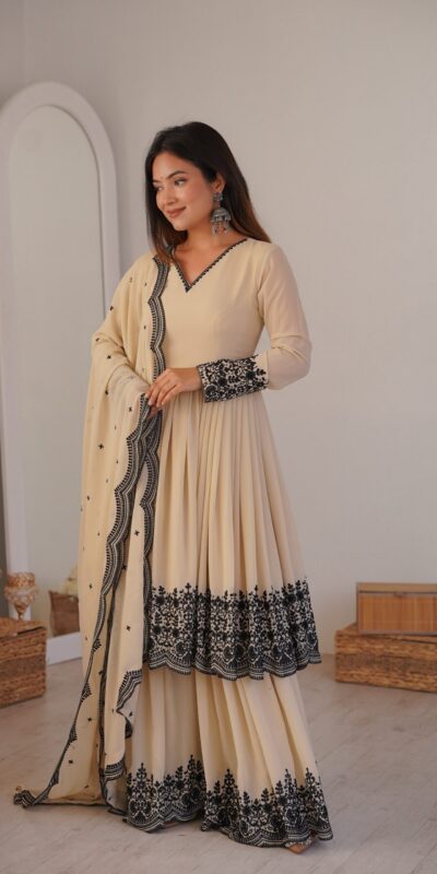 SP 71 Chiku Faux Georgette Salwar Suit with Embroidery Work. Available at ₹2499 only. Delivery 4-6 Working Days. Shop now. | Jump Suits, Salwar suit, Casual Suits, Creative suits, Designer Suits, Palazzo Suits, Party Wear Suits, Patiala Suits, Straight Suits